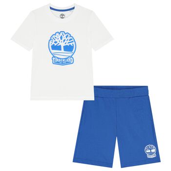 Boys White & Blue Logo Shorts Set