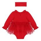 Baby Girls Red Bow Tulle Dress Set , 1, hi-res