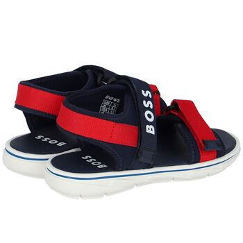 Boys Navy Blue & Red Logo Sandals