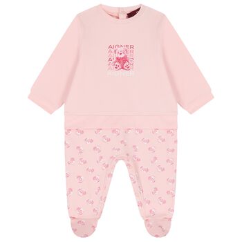 Baby Girls Pink Teddy Bear Logo Babygrow