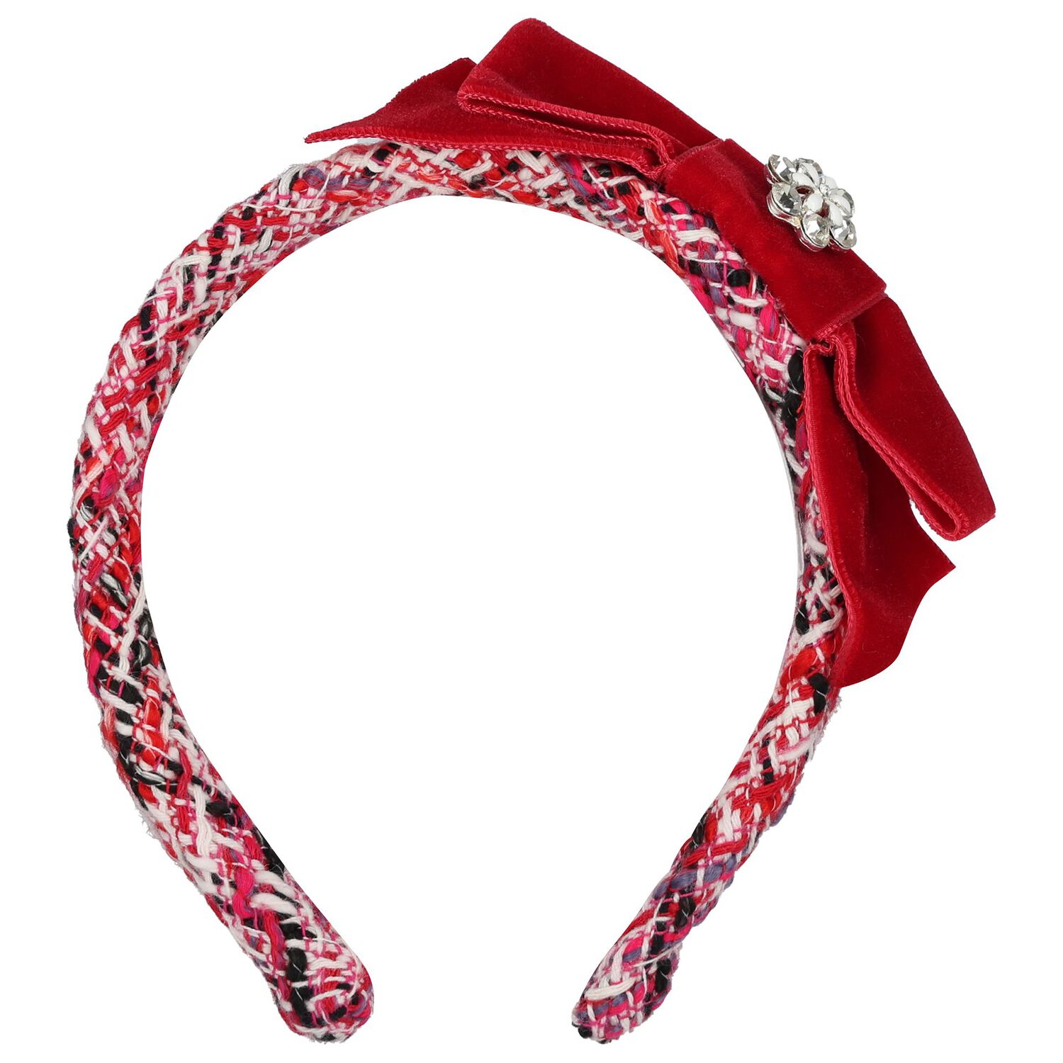 Girls Red Tweed Bow Headband, 1, hi-res image number null
