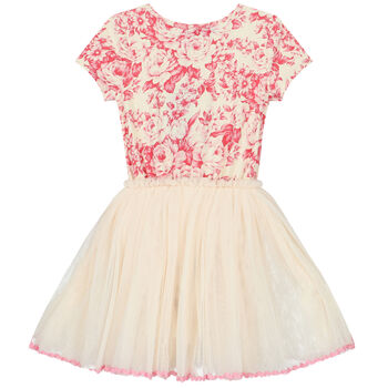 Girls Pink & Ivory Floral Tulle Dress