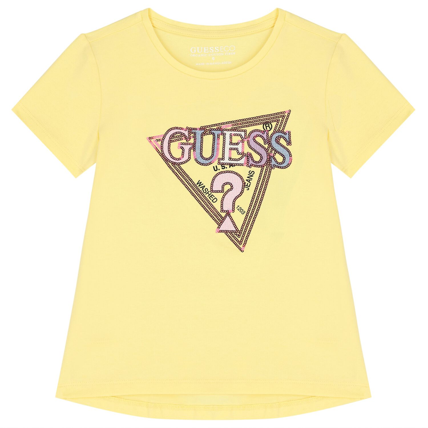 Girls Yellow Embellished Logo T-Shirt, 2, hi-res image number null