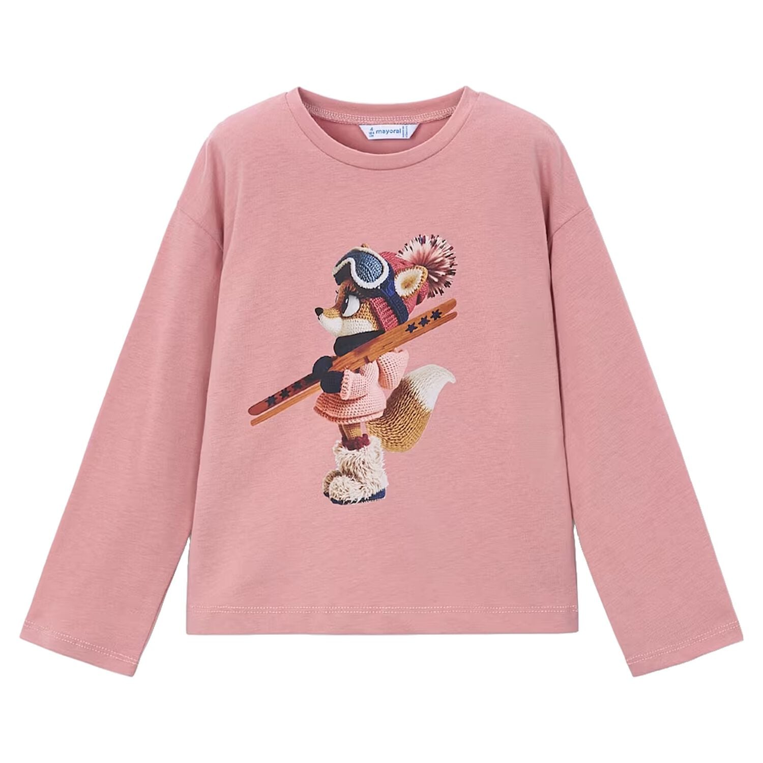 Girls Pink Fox Long Sleeve Top, 1, hi-res