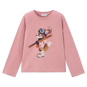 Girls Pink Fox Long Sleeve Top