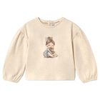 Younger Girls Beige Printed Long Sleeve Top, 1, hi-res