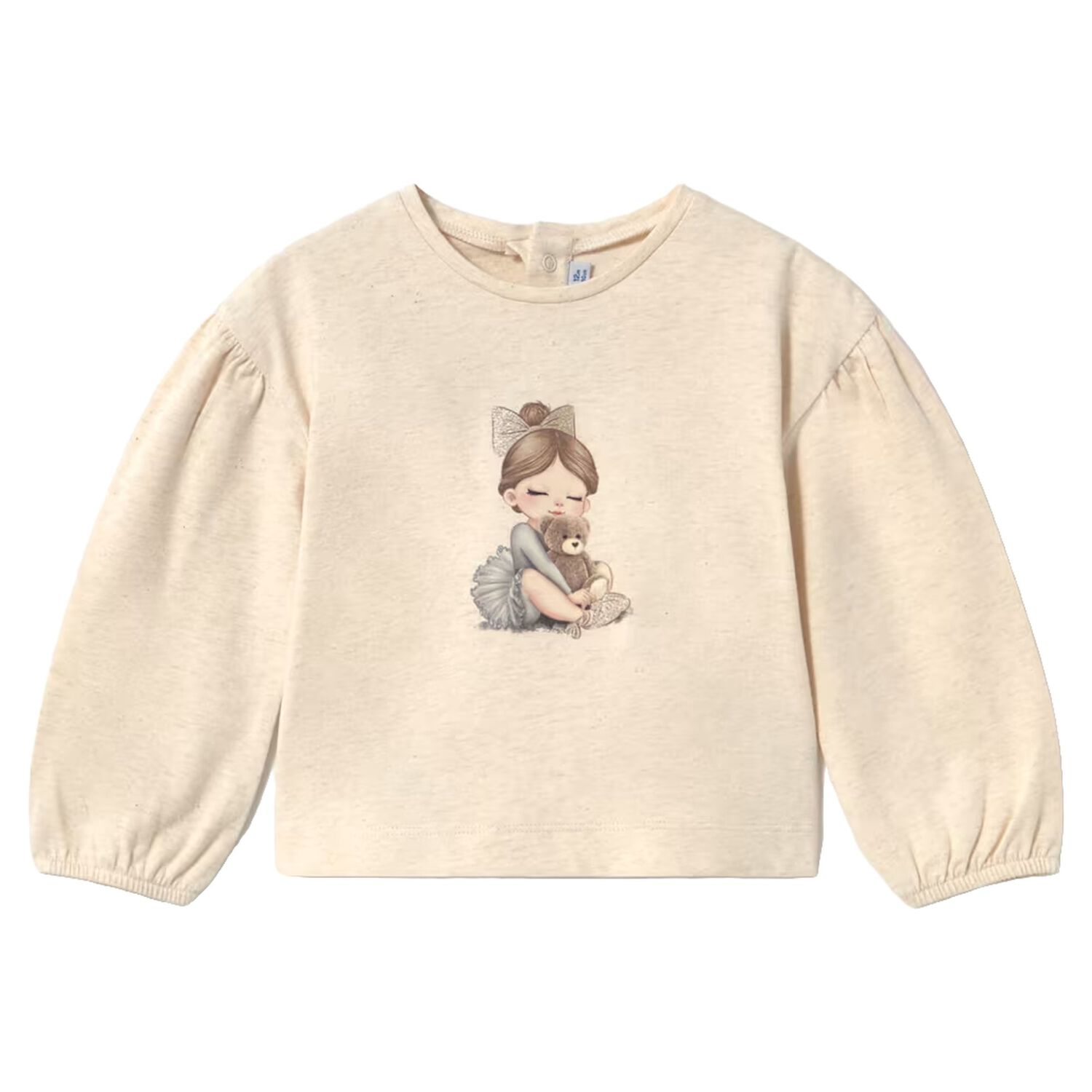Younger Girls Beige Printed Long Sleeve Top, 1, hi-res