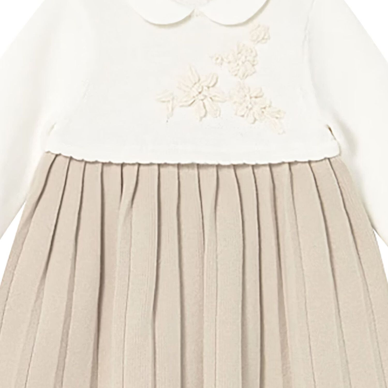 Baby Girls Ivory & Beige Knitted Dress, 1, hi-res