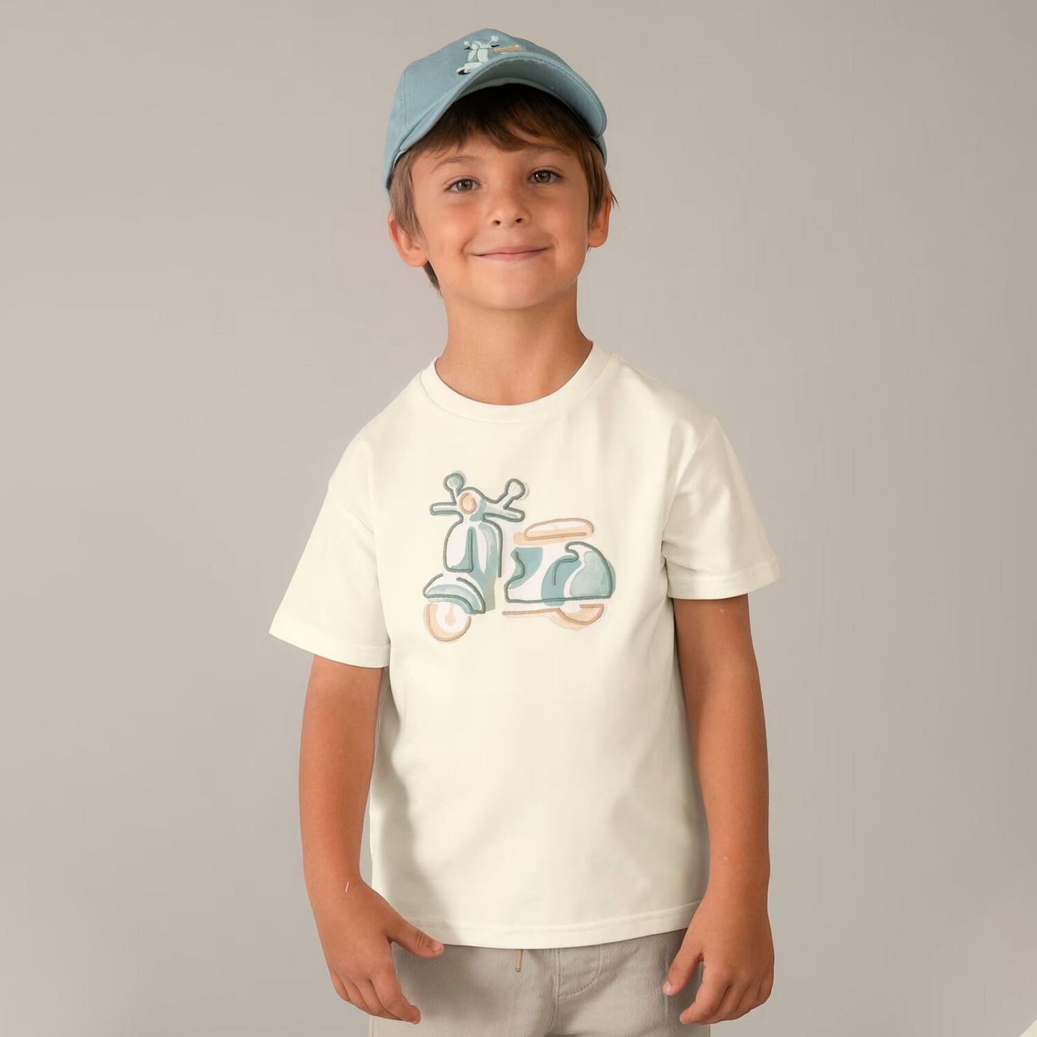 Boys Ivory Motorbike T-Shirt, 1, hi-res