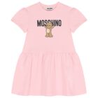 Girls Pink Teddy Bear Logo Dress, 2, hi-res
