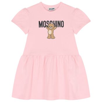 Girls Pink Teddy Bear Logo Dress