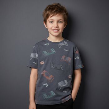 Boys Grey Video Game Controller T-Shirt