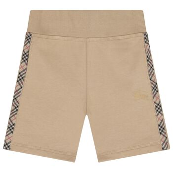 Beige Check Logo Shorts