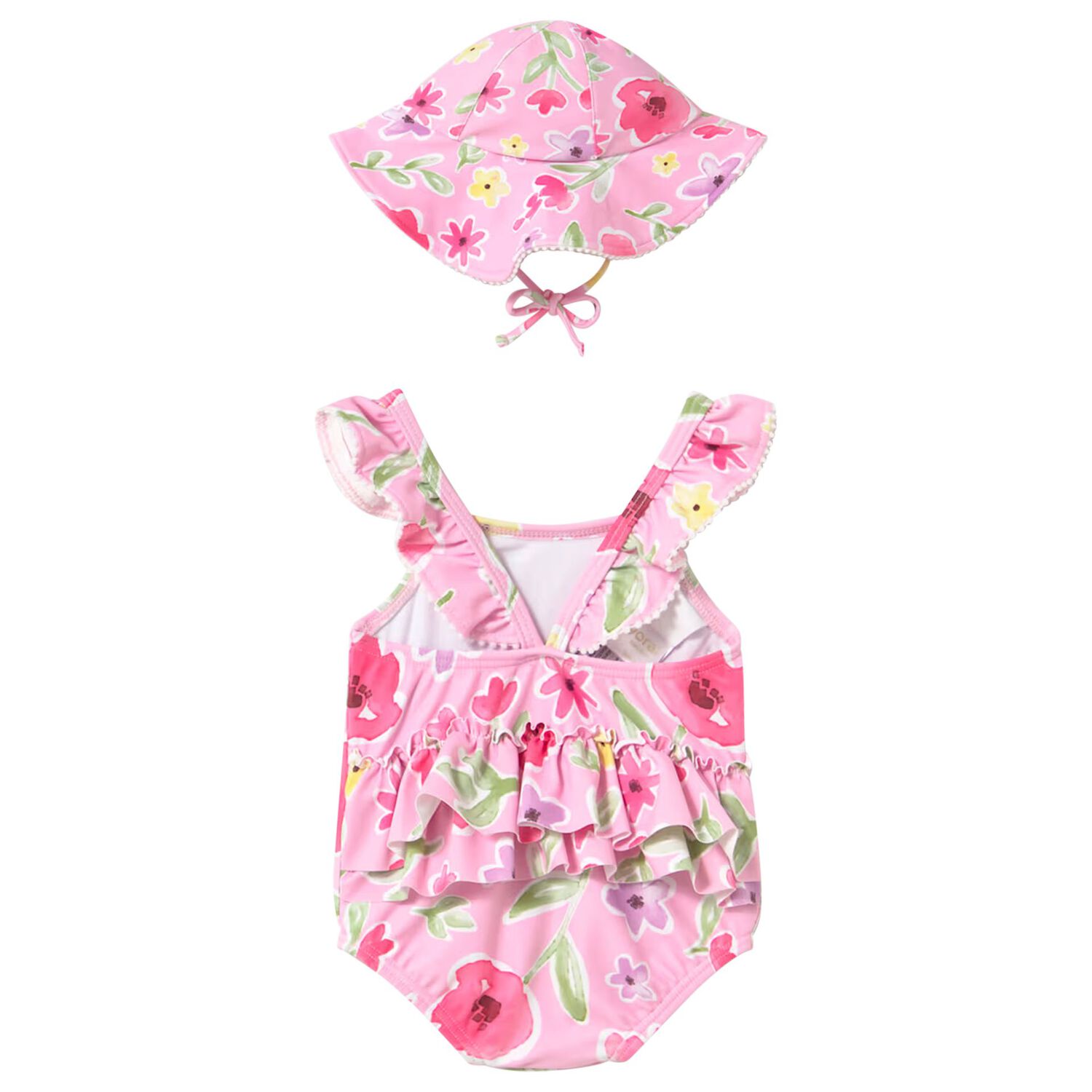 Baby Girls Pink Floral Swimsuit Set, 2, hi-res