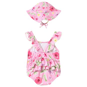 Baby Girls Pink Floral Swimsuit Set