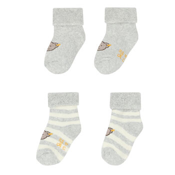 Baby Boys Grey & Ivory Teddy Socks ( 2-Pack )Ã‚Â 