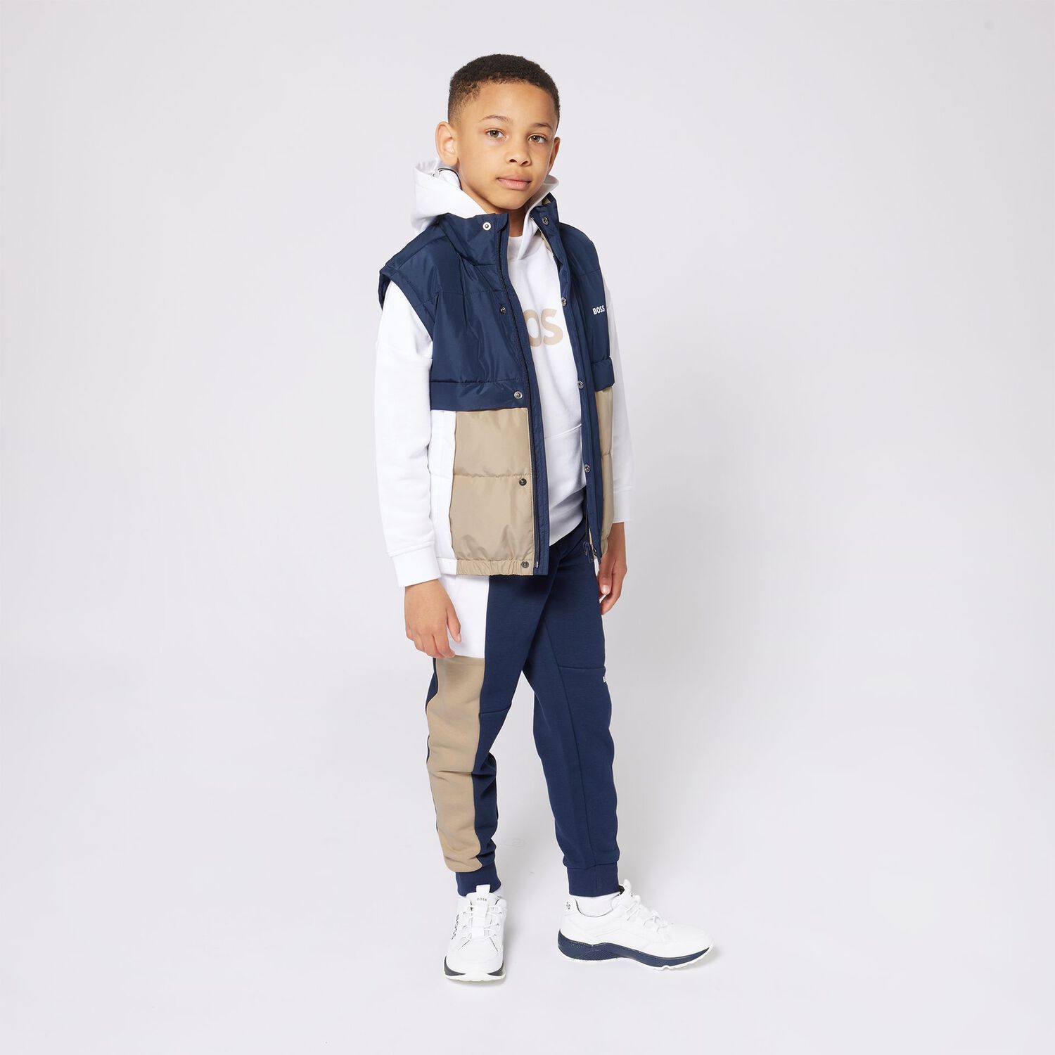 Boys White Logo Trainers, 1, hi-res