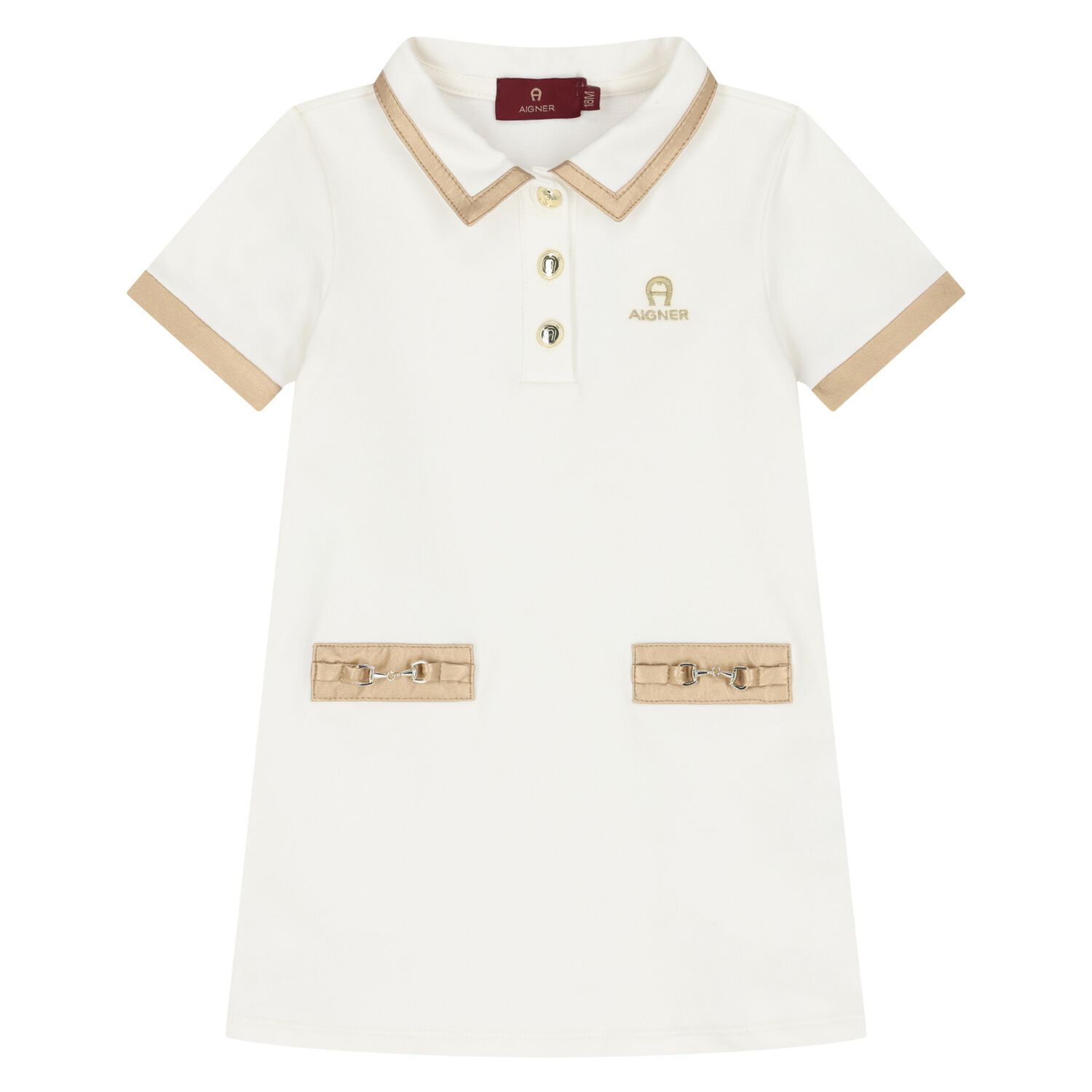 Younger Girls Ivory Logo Dress, 1, hi-res