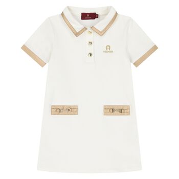 Younger Girls Ivory Logo Dress