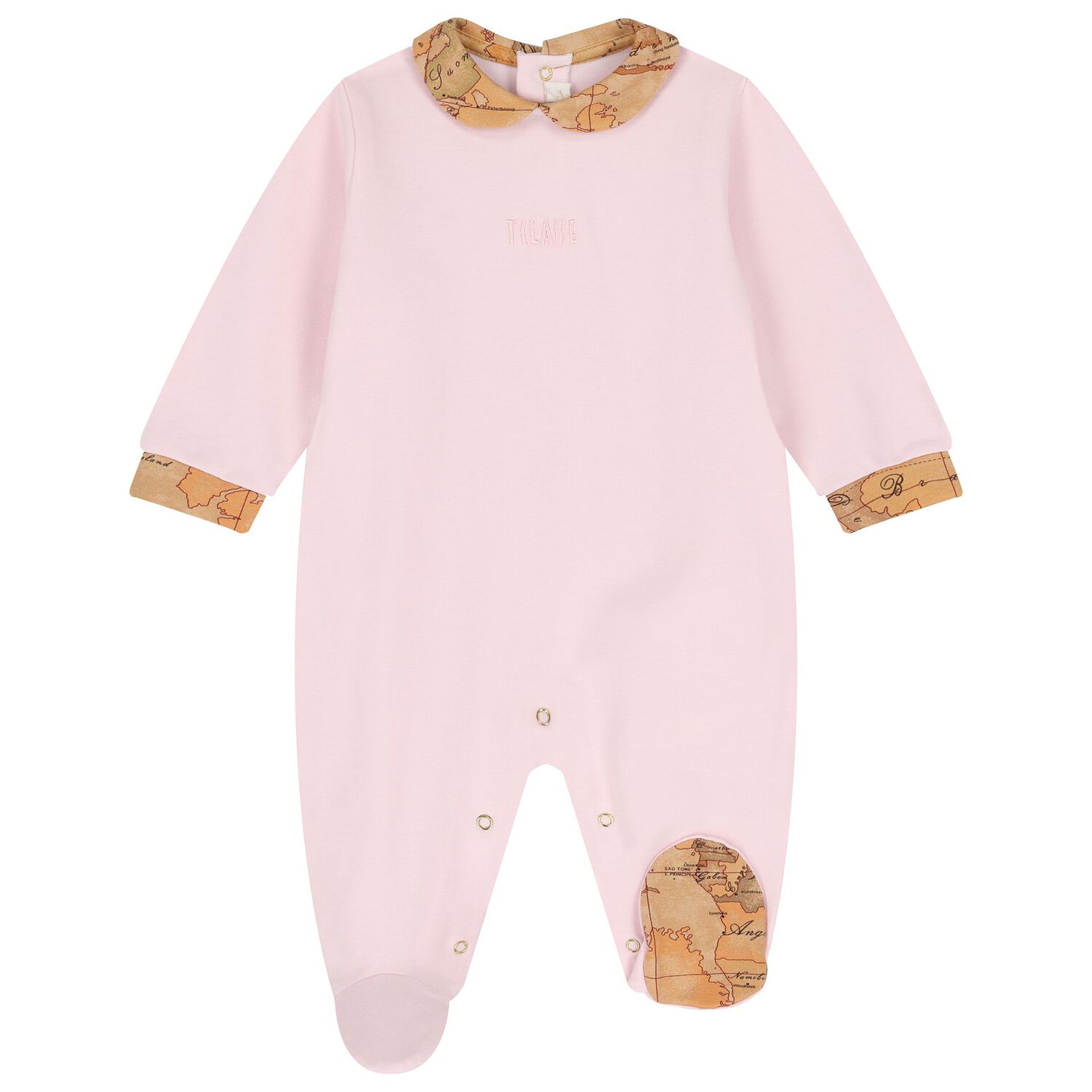 طقم هدايا ملابس أطفال بناتي بطبعة خريطة جغرافية باللونين الوردي والبيج, 2, hi-res