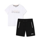 Younger Boys White & Black Logo Shorts Set, 1, hi-res