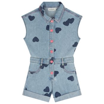 Girls Blue Heart Denim Playsuit