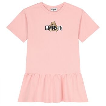 Girls Pink Teddy Bear Logo Dress
