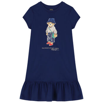 Girls Navy Polo Bear Dress
