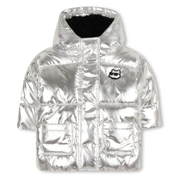 Younger Girls Silver Ikonik Choupette Hooded Puffer Jacket 