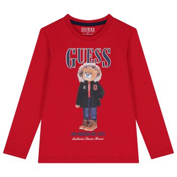 Boys Red Teddy Bear Long Sleeve Top