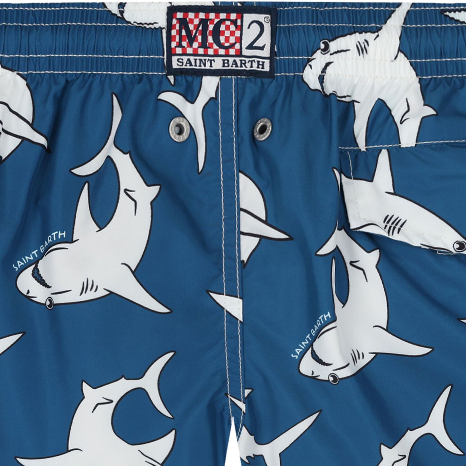 Boys Navy Blue Sharks Swim Shorts, 1, hi-res image number null