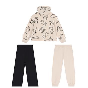 Girls Ivory & Black Teddy Bear 3 Piece Tracksuit