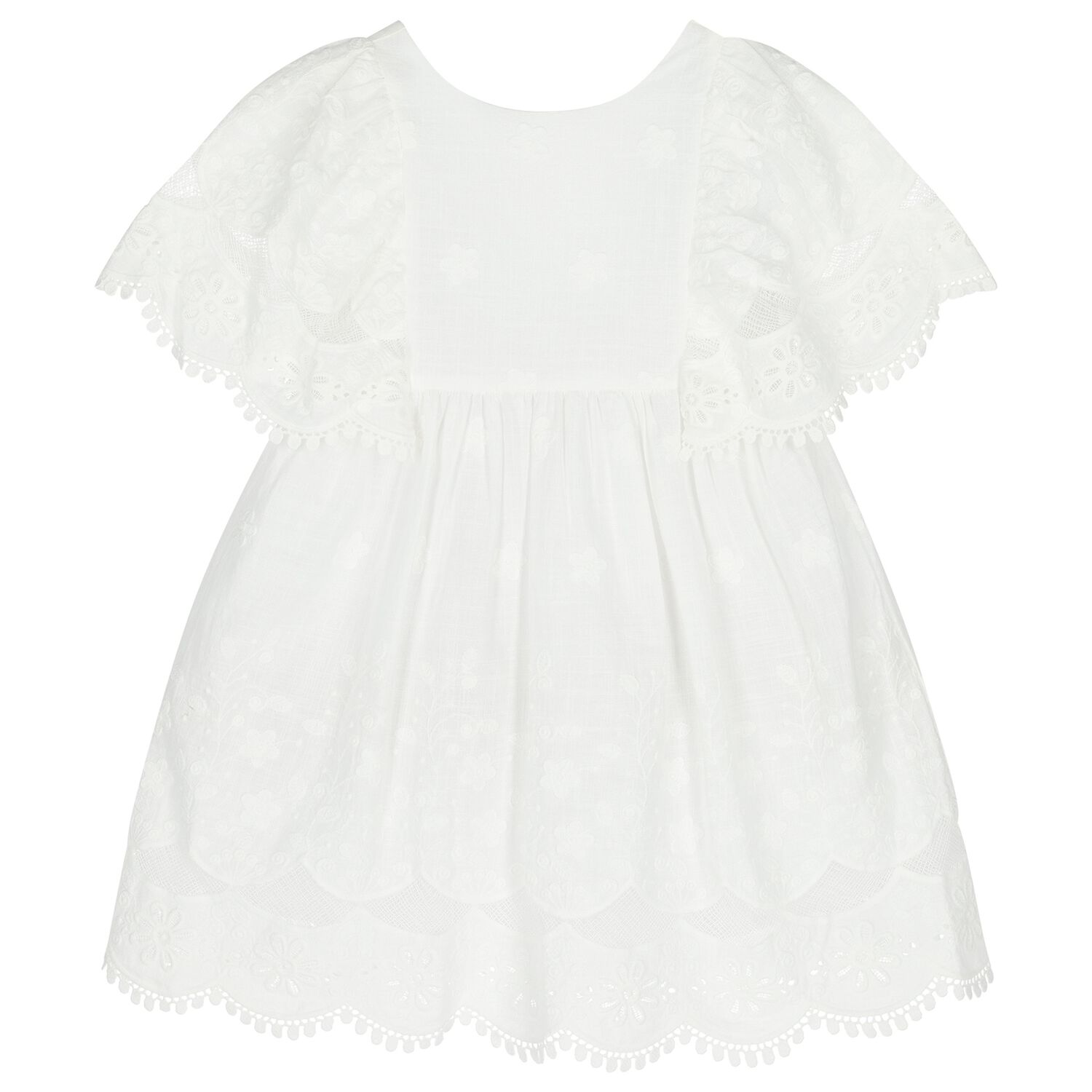 Girls White Floral Lace Dress, 1, hi-res