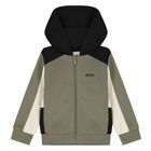 Younger Boys Green, Ivory & Black Hooded Zip Up Top, 2, hi-res