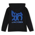 Boys Black Logo Hooded Zip Up Top, 1, hi-res