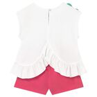 Younger Girls White & Pink Shorts Set, 2, hi-res