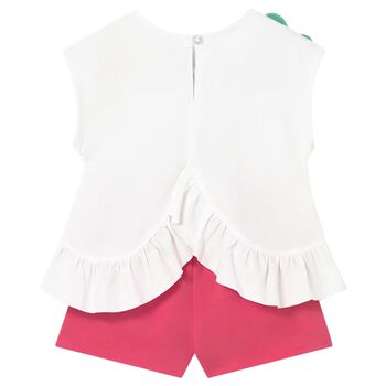 Younger Girls White & Pink Shorts Set