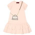 Girls Pink Faux Fur Bag Logo Dress, 2, hi-res