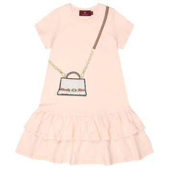 Girls Pink Faux Fur Bag Logo Dress