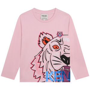 Girls Pink Tiger Logo Long Sleeve Top