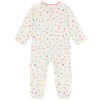 Baby Girls Ivory & Pink Letters Babygrow