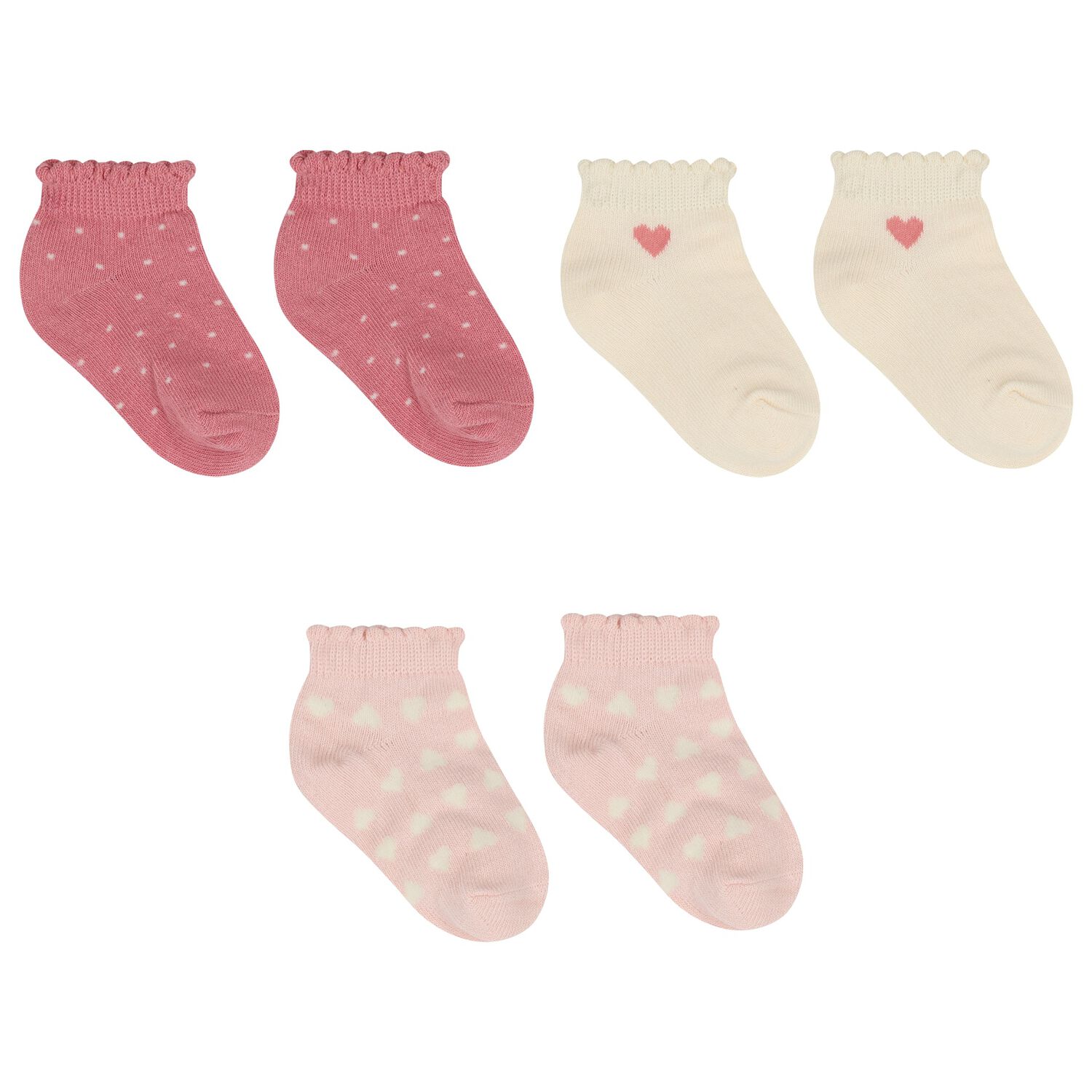 Younger Girls Ivory & Pink Socks ( 3 Pack ) , 2, hi-res