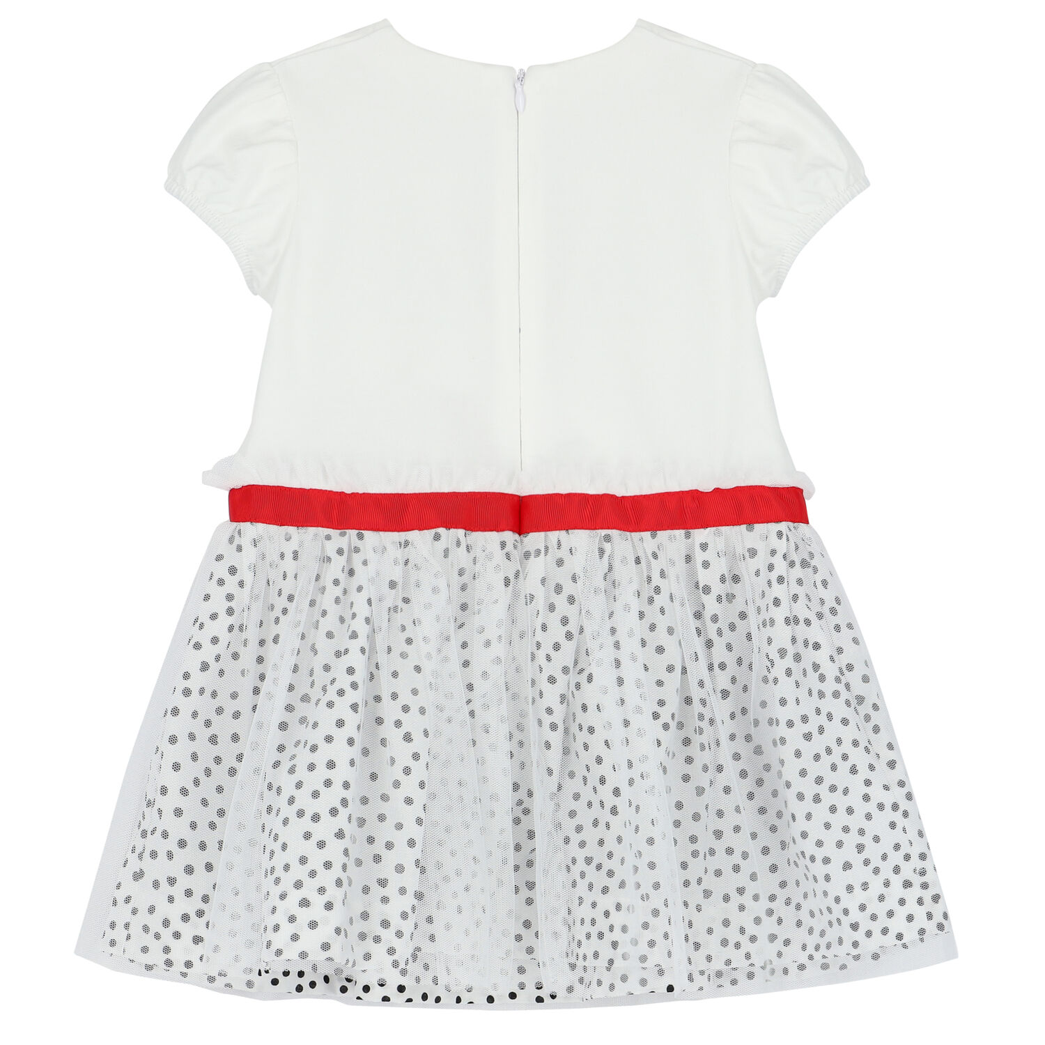 Younger Girls White Graphic Dress, 1, hi-res