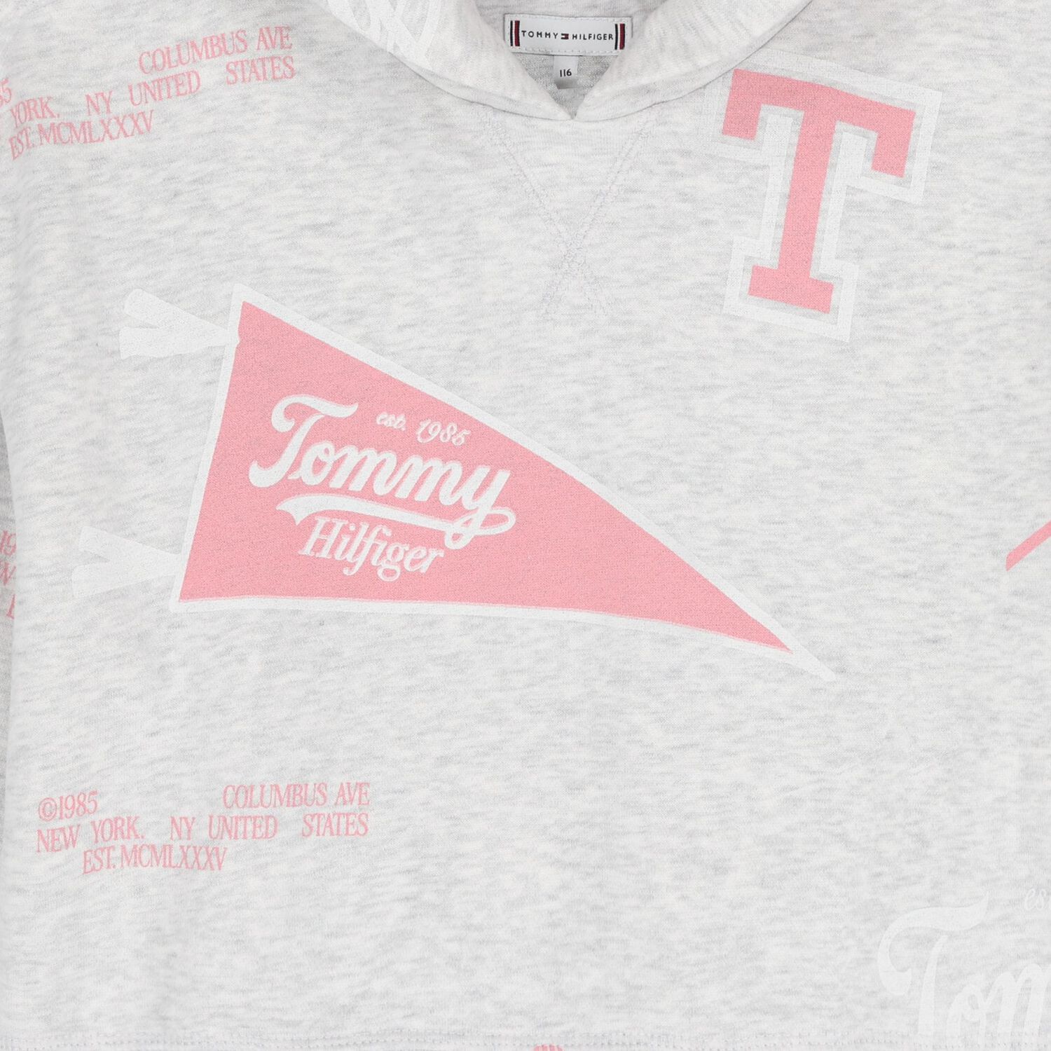 Girls Grey & Pink Logo Hooded Top, 1, hi-res image number null