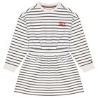 Girls Ivory & Navy Blue Striped Logo Dress, 1, hi-res