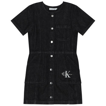 Girls Black Logo Denim Dress