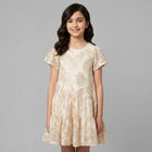 Girls Beige & Gold Lace Dress, 1, hi-res