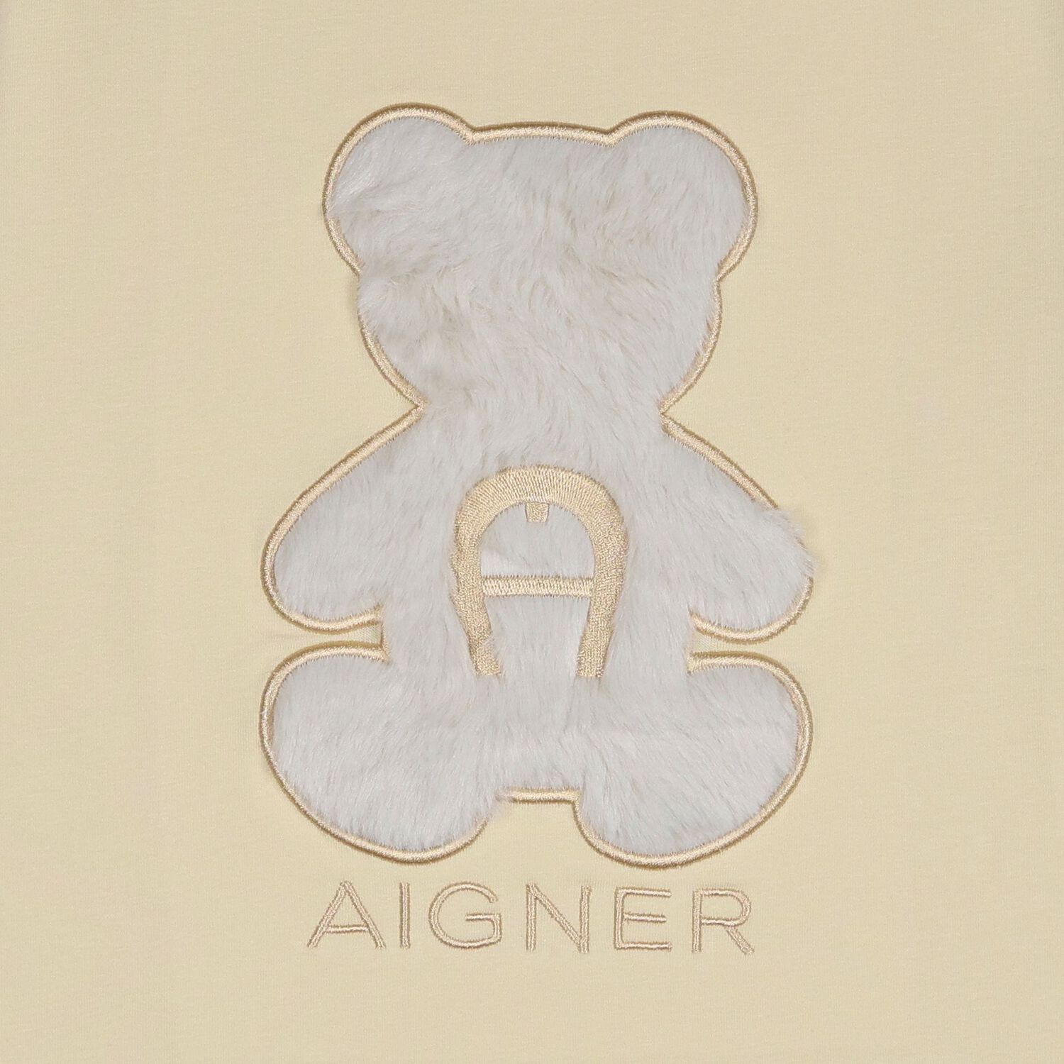 Girls Beige Faux Fur Teddy Bear Logo T-Shirt, 3, hi-res