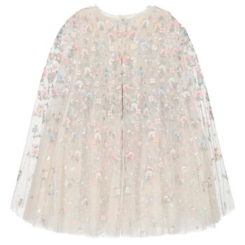 Girls Ivory Floral & Tulle Cape Dress