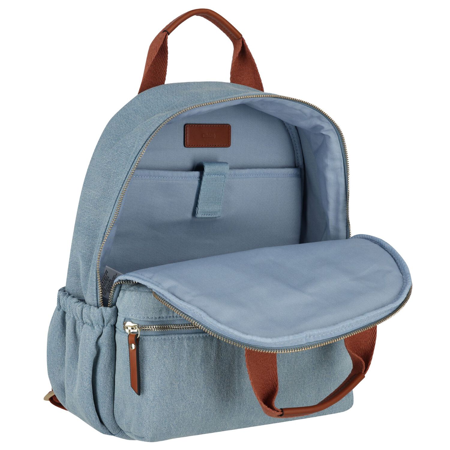 Girls Blue Logo Denim Backpack, 1, hi-res